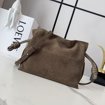 Loewe Mini Flamenco Purse In Dark Oak Grained 23x18x9cm