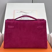 Hermes Kelly Pochette Pink Suede Clutch Bag 22x12x5cm - 5
