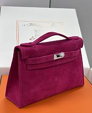 Hermes Kelly Pochette Pink Suede Clutch Bag 22x12x5cm - 4