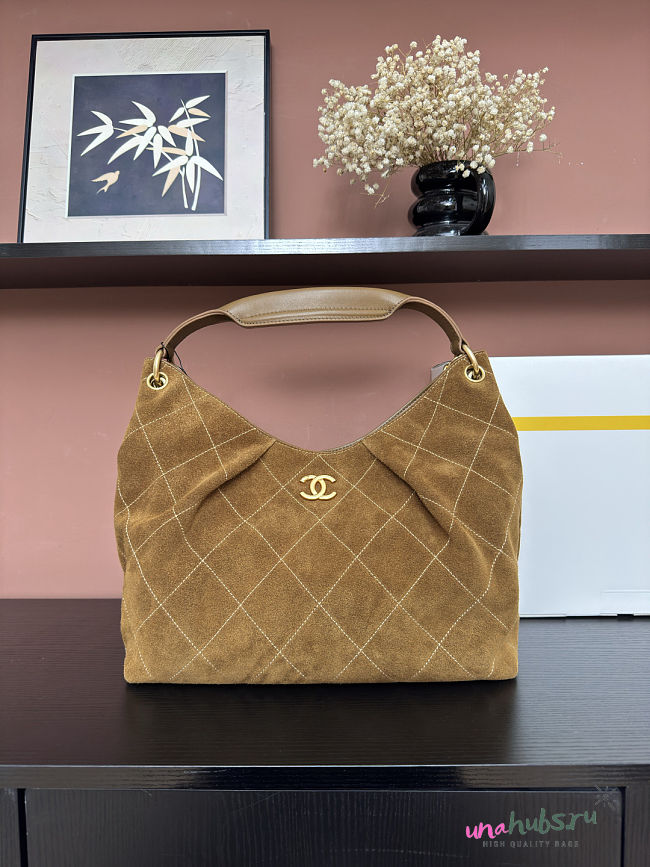 Chanel Shopping Bag Brown Suede 35x29x13cm - 1