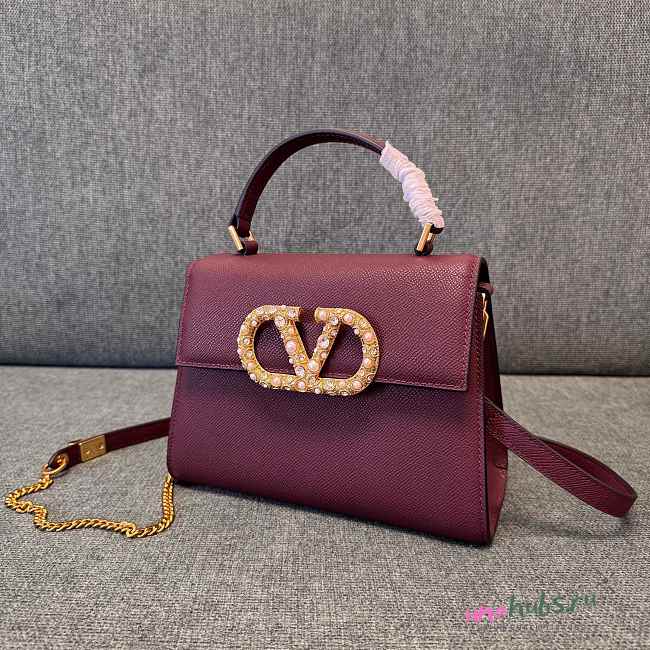 Valentino Garavani Small VSling Handbag Burgundy 22x9x17cm - 1