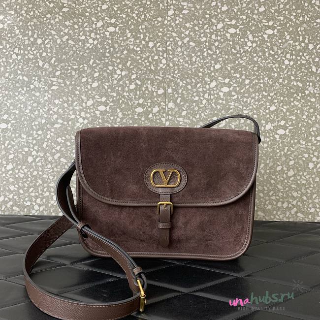 Valentino Garavani Antibes Suede Shoulder Bag Brown 26.5x20.5x6.5cm - 1