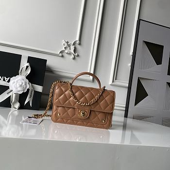 Chanel Top Handle Brown Lambskin Gold 19x12x5cm