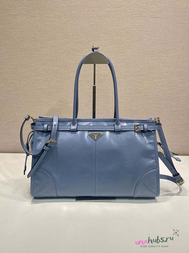 Prada Bonnie Leather Handbag Blue 38x30x12cm - 1
