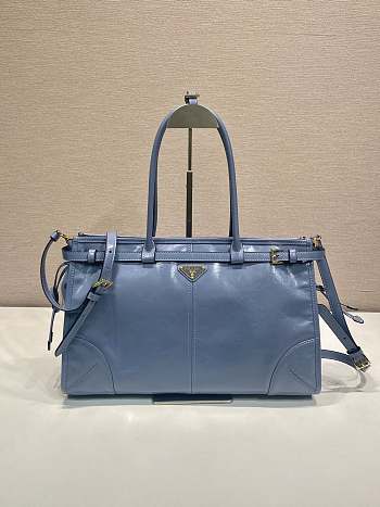 Prada Bonnie Leather Handbag Blue 38x30x12cm