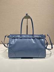 Prada Bonnie Leather Handbag Blue 38x30x12cm - 5