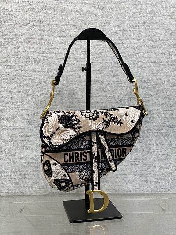 Dior Saddle Bag Brown Embroidered 25cm
