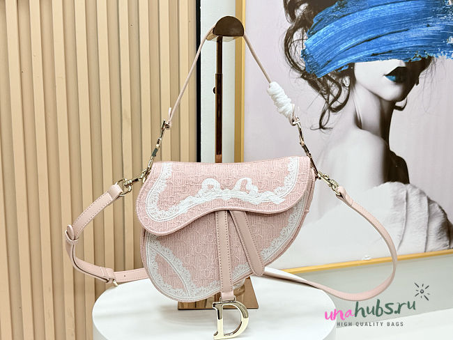 Dior Small Saddle Bag with Strap Rose Soupir 24x16x18cm - 1
