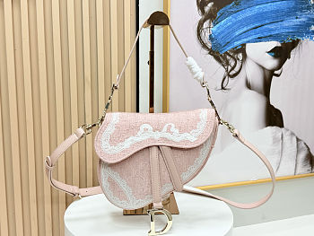 Dior Small Saddle Bag with Strap Rose Soupir 24x16x18cm