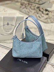 Prada Satin Crystal Mini Re-Edition 2000 Bag Blue 23x13x5cm - 3