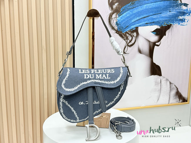 Dior Saddle Bag with Strap Blue White Book 24x16x18cm - 1
