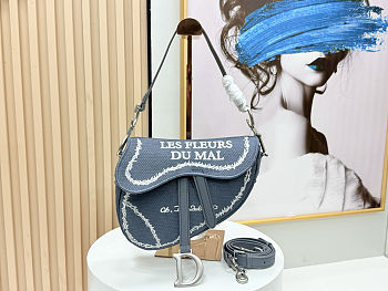 Dior Saddle Bag with Strap Blue White Book 24x16x18cm