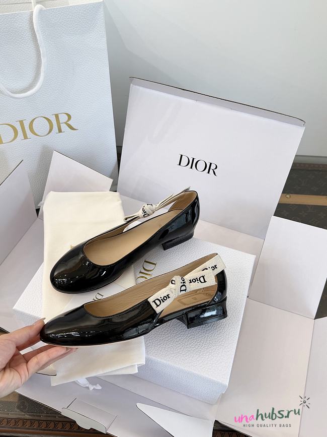Dior J'Adior Ballet Flat Black Patent Calfskin - 1