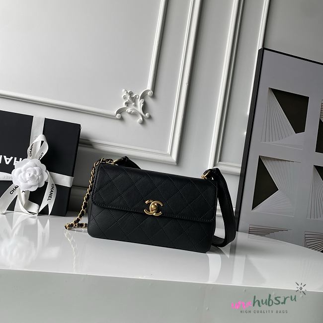 Chanel Flap Bag Black Lambskin Gold 25x16x8cm - 1