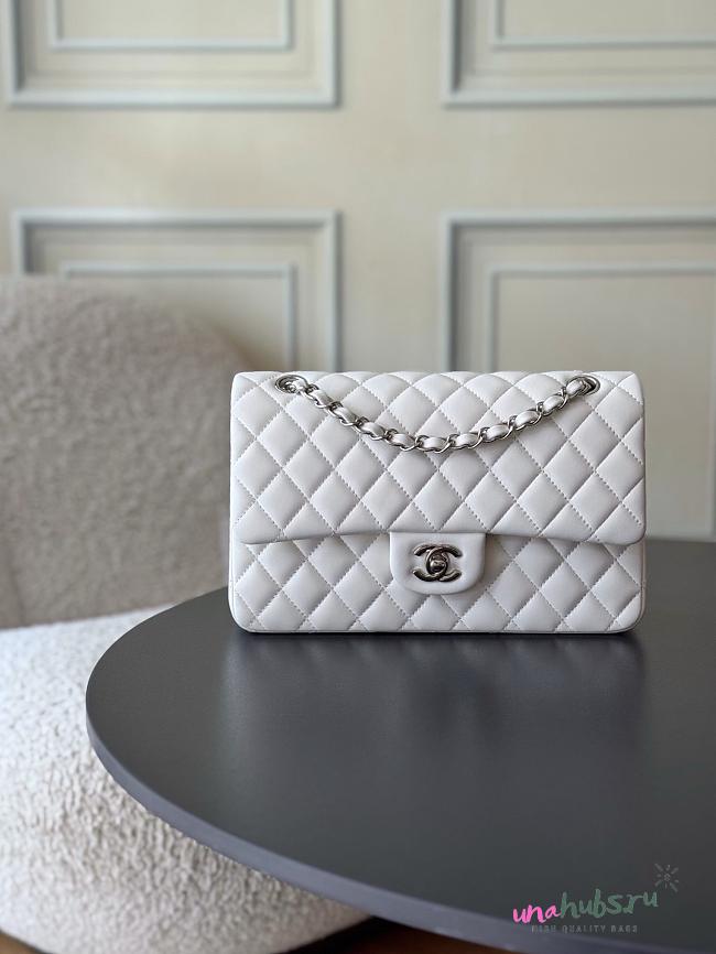 Chanel Flap Bag White Lambskin Silver 25cm - 1