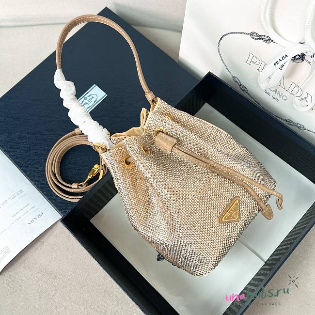 Prada Mini crystal-studded satin bag Sand Beige 19.5x15.5x10cm - 1