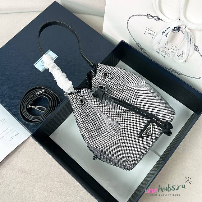 Prada Mini crystal-studded satin bag black 19.5x15.5x10cm - 1