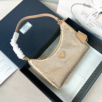 Prada Re-Edition 2005 mini crystal-studded satin bag sand beige 22x18x6.5cm