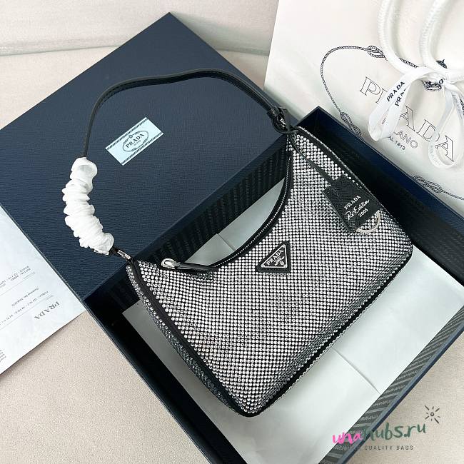 Prada Re-Edition 2005 mini crystal-studded satin bag black 22x18x6.5cm - 1