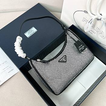 Prada Re-Edition 2005 mini crystal-studded satin bag black 22x18x6.5cm