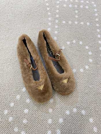 Prada Shearling Ballet Flats brown