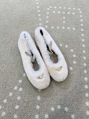 Prada Shearling Ballet Flats white
