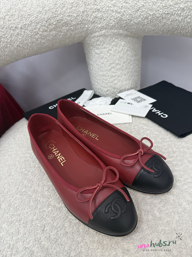 Chanel Black Burgundy Ballerina Flat - 1