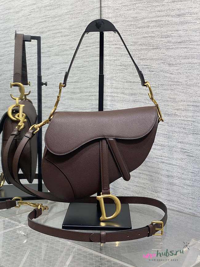 Dior Saddle Bag Dark Brown with Strap 24x6x18cm - 1