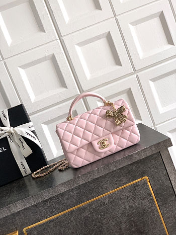Chanel Classic bag with handle Pink Lambskin 20x12x6cm