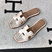 Hermes Oran White Crocodile Slides - 1