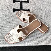 Hermes Oran White Crocodile Slides - 4