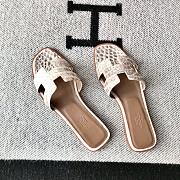 Hermes Oran White Crocodile Slides - 3