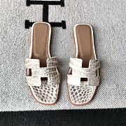 Hermes Oran White Crocodile Slides - 2