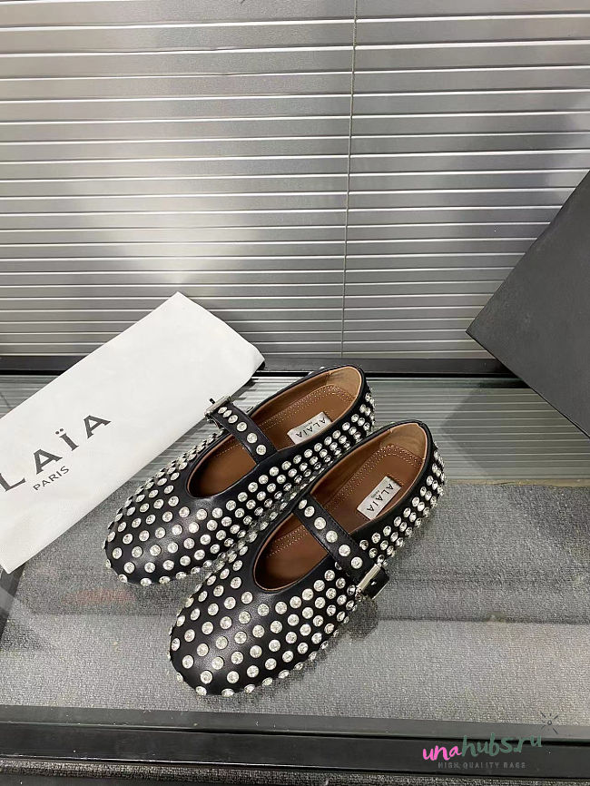 Alaia Crystal-embellished leather ballet flats - 1