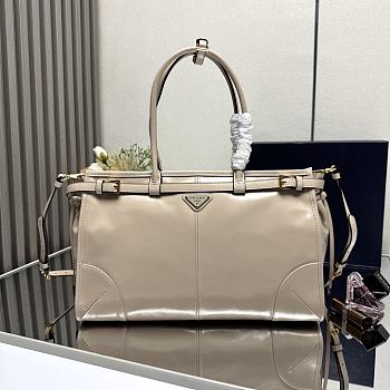 Prada Bonnie Leather Handbag Beige 38x30x12cm