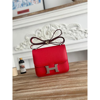 Hermes Constance 19 Epsom Silver Red