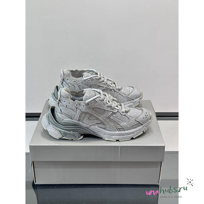 Balenciaga Runner Sneakers In Silver Glitter Mesh And Nylon - 1