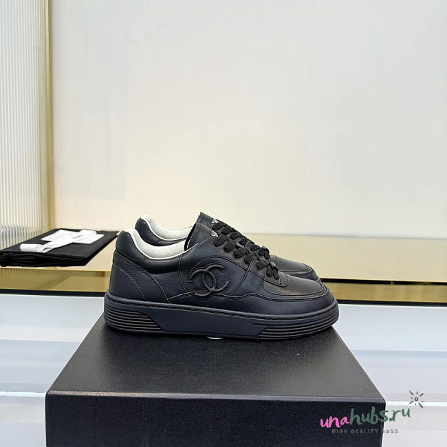 Chanel CC Logo Sneakers Leather Black - 1