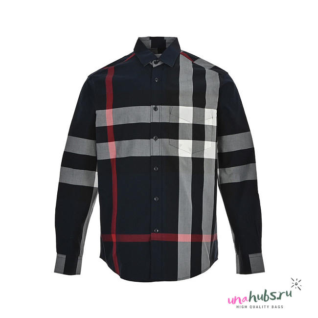 Burberry Check Cotton Shirt In Navy/Grey/White - 1