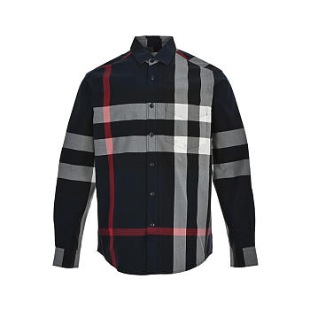 Burberry Check Cotton Shirt In Navy/Grey/White