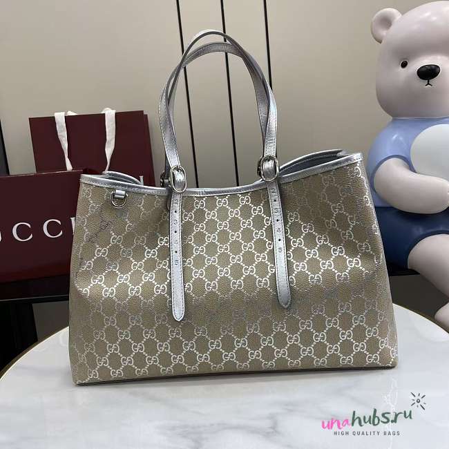 Gucci GG Emblem tote bag in silver fabric 38x25x15cm - 1