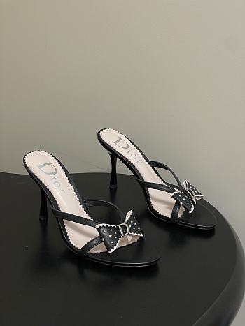 Dior Black Studded Logo Bow Slides 10cm