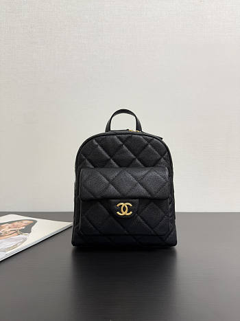 Unahubs Chanel Backpack Black Gold Caviar 22x22.5x8.5cm
