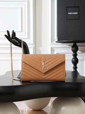 YSL Classic Cassandre Chain Wallet Caramel Grain leather 22.5x14x4c