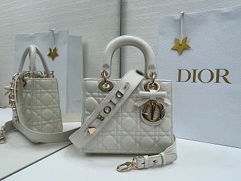 Dior Small Lady Bag with Strap white 20x18x8cm