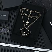 Chanel Metal Resin Lambskin Round Flap Necklace Gold Black - 1