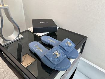 Chanel Blue Denim Slides