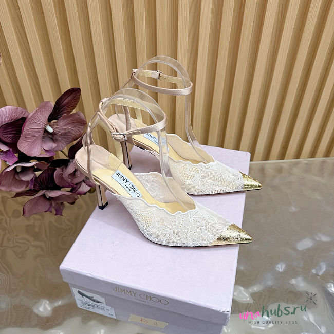 Jimmy Choo Faiz 100 White Lace Pumps - 1