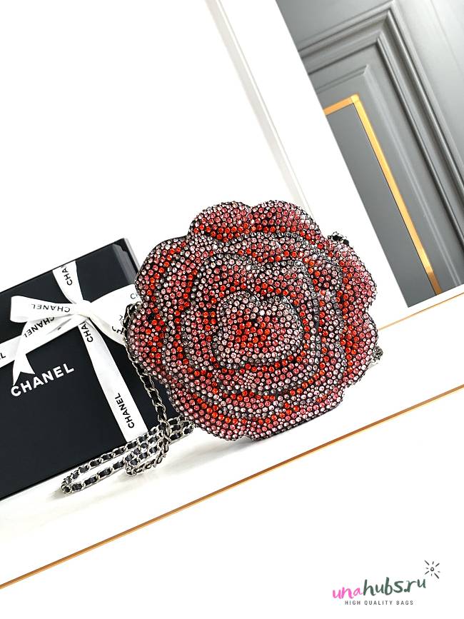 Chanel Plexiglass Strass Camellia Minaudiere Clutch Pink Black - 1