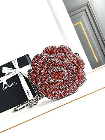 Chanel Plexiglass Strass Camellia Minaudiere Clutch Pink Black